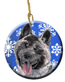Akita Winter Snowflakes Holiday Ornament - Round Ceramic Ornament – Artist-Designed Keepsake Decoration SC9481CO1