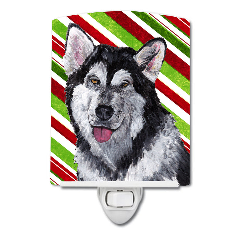 Alaskan Malamute Candy Cane Holiday Christmas Ceramic Night Light SC9490CNL