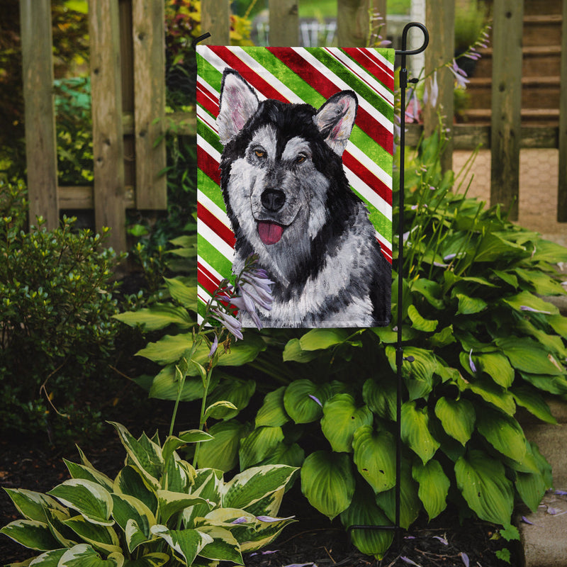 Alaskan Malamute Candy Cane Holiday Christmas Garden Flag – Decorative Outdoor Yard Flag SC9490GF