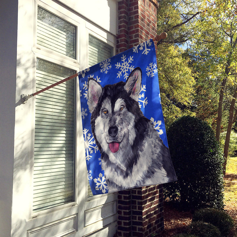 Alaskan Malamute Winter Snowflakes Holiday Flag Canvas House Size SC9491CHF