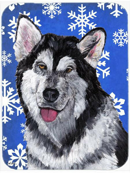Alaskan Malamute Winter Snowflakes Holiday Glass Cutting Boards – Durable, Decorative Kitchen Art Large Size SC9491LCB