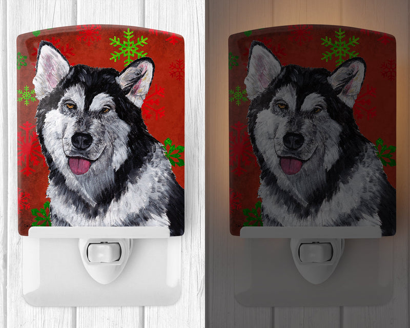 Alaskan Malamute Red Snowflakes Holiday Christmas  Ceramic Night Light SC9492CNL