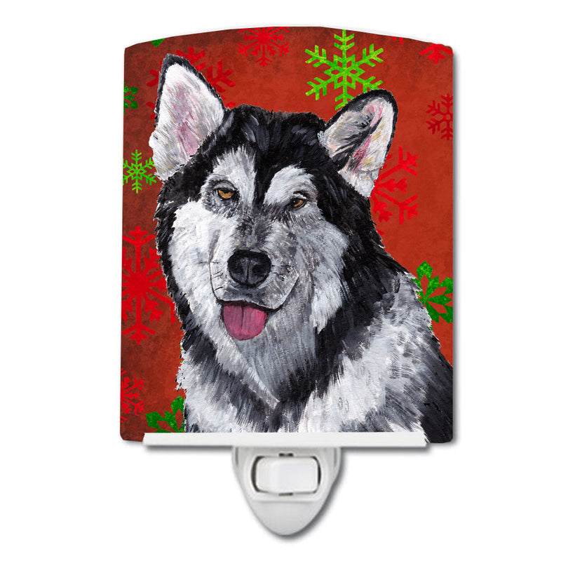 Alaskan Malamute Red Snowflakes Holiday Christmas  Ceramic Night Light SC9492CNL