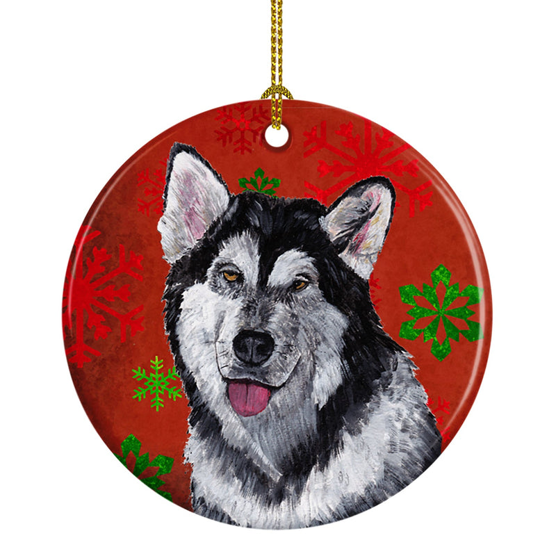 Alaskan Malamute Red Snowflakes Holiday Christmas Ceramic Ornament SC9492CO1
