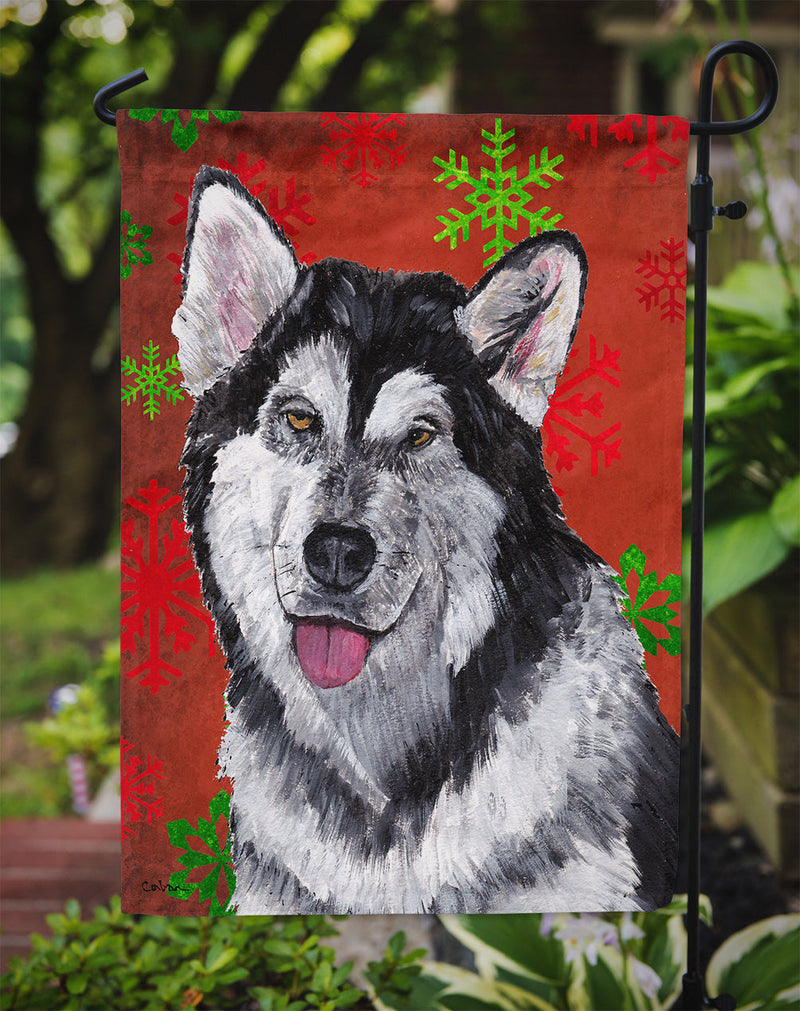 Alaskan Malamute Red Snowflakes Holiday Christmas Garden Flag - Outdoor Decorative Yard Flag SC9492GF