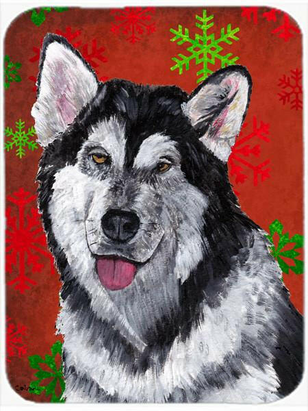 Alaskan Malamute Red Snowflakes Holiday Christmas  Glass Cutting Board Large Size SC9492LCB