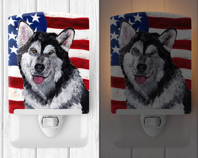 Alaskan Malamute USA Patriotic American Flag Ceramic Night Light SC9497CNL