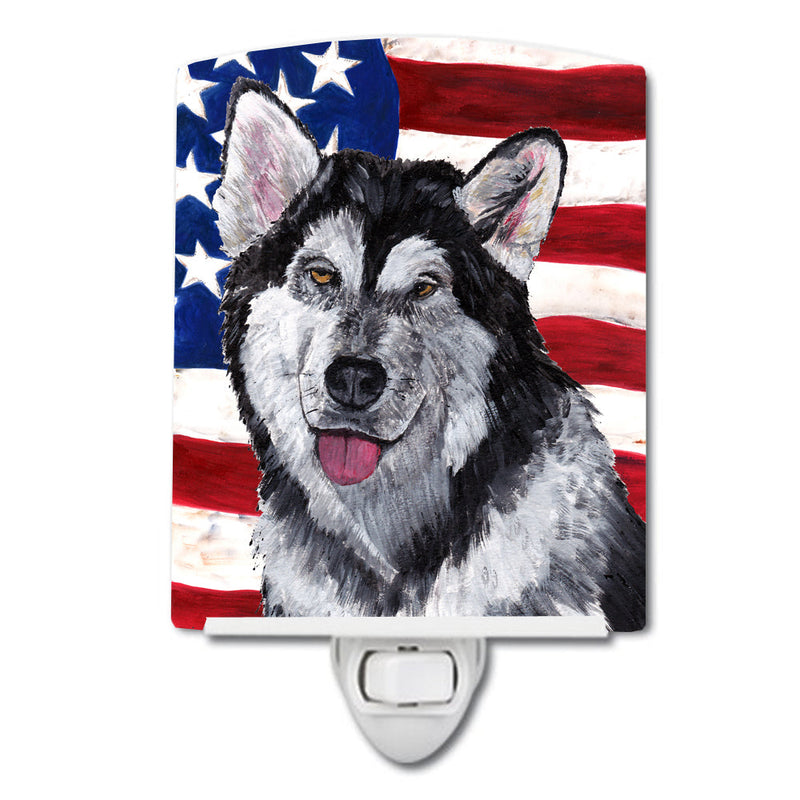 Alaskan Malamute USA Patriotic American Flag Ceramic Night Light SC9497CNL