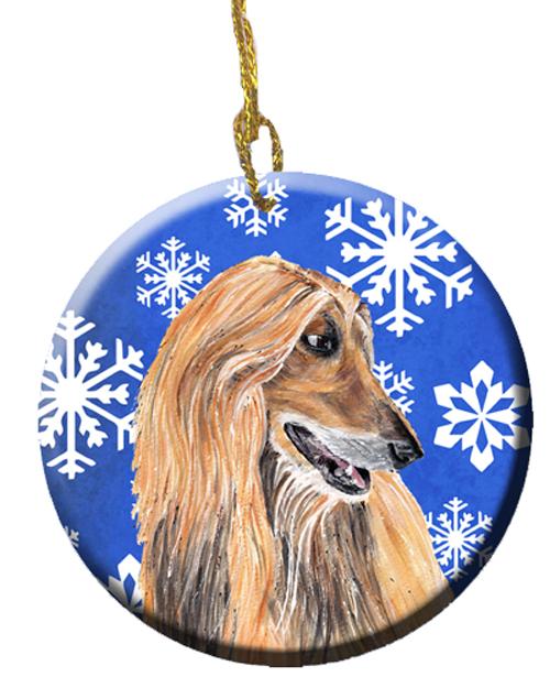 Afghan Hound Winter Snowflakes Holiday Ornament - Round Ceramic Ornament – Artist-Designed Keepsake Decoration SC9499CO1