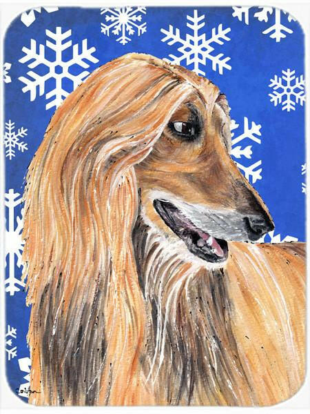 Afghan Hound Winter Snowflakes Holiday Glass Cutting Board Large Size SC9499LCB