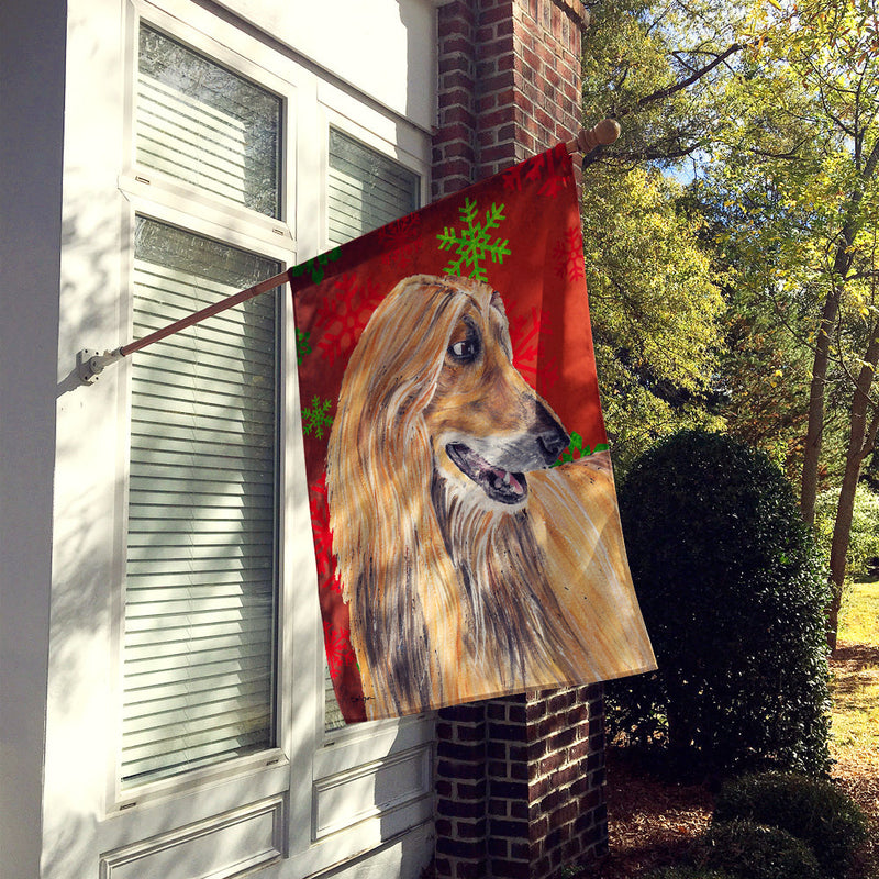 Afghan Hound Red Snowflakes Holiday Christmas  Flag Canvas House Size SC9501CHF