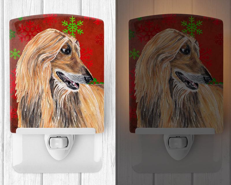 Afghan Hound Red Snowflakes Holiday Christmas  Ceramic Night Light SC9501CNL