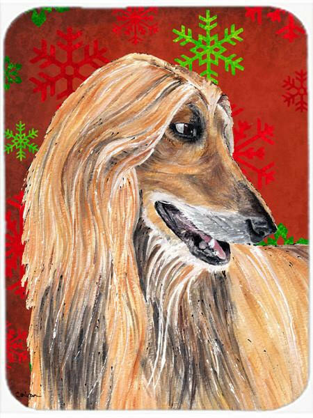 Afghan Hound Red Snowflakes Holiday Christmas  Glass Cutting Board Large Size SC9501LCB