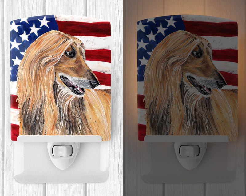 Afghan Hound USA Patriotic American Flag Ceramic Night Light SC9506CNL