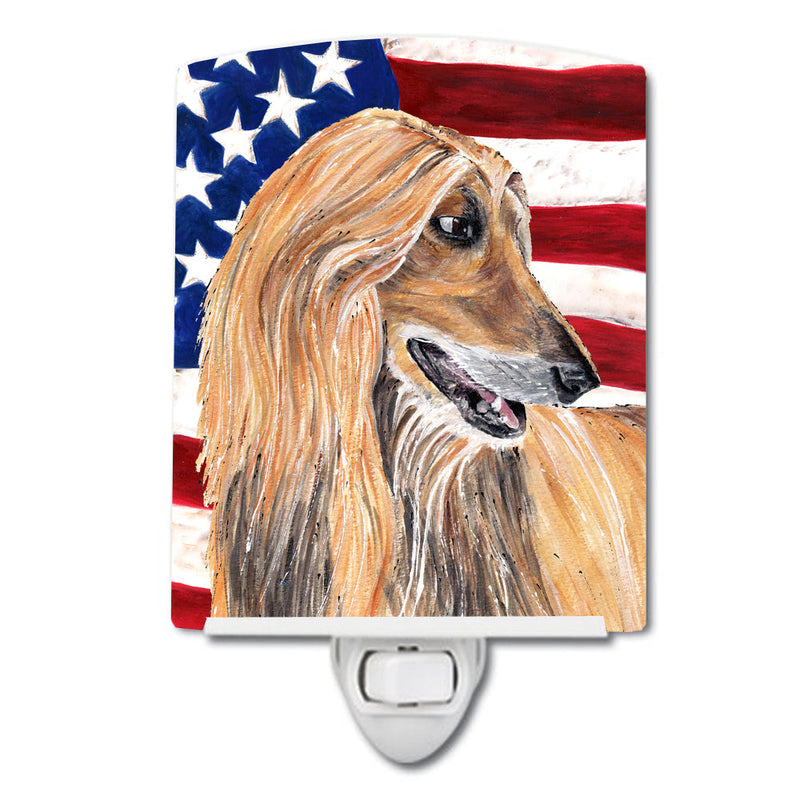 Afghan Hound USA Patriotic American Flag Ceramic Night Light SC9506CNL