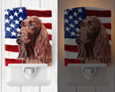 Irish Setter with American Flag Ceramic Night Light Compact, UL-Certified, Ideal for Bedroom, Bathroom, Nursery, Hallway, Kitchen, 6x4x3, Multicolor