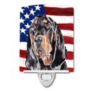 Black and Tan Coonhound with American Flag Ceramic Night Light Compact, UL-Certified, Ideal for Bedroom, Bathroom, Nursery, Hallway, Kitchen, 6x4x3, Multicolor