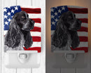 Black Cocker Spaniel with American Flag Ceramic Night Light Compact, UL-Certified, Ideal for Bedroom, Bathroom, Nursery, Hallway, Kitchen, 6x4x3, Multicolor