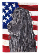 Black Cocker Spaniel with American Flag House Flag 28x40 Porch Sleeve Pole Decorative Outside Yard Banner Artwork Wall Hanging, Polyester