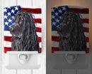 Black Cocker Spaniel with American Flag Ceramic Night Light Compact, UL-Certified, Ideal for Bedroom, Bathroom, Nursery, Hallway, Kitchen, 6x4x3, Multicolor