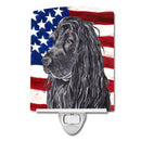 Black Cocker Spaniel with American Flag Ceramic Night Light Compact, UL-Certified, Ideal for Bedroom, Bathroom, Nursery, Hallway, Kitchen, 6x4x3, Multicolor