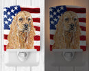 Buff Cocker Spaniel with American Flag Ceramic Night Light Compact, UL-Certified, Ideal for Bedroom, Bathroom, Nursery, Hallway, Kitchen, 6x4x3, Multicolor