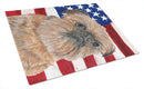 Brussels Griffon with American Flag Cutting Board Tempered Glass Kitchen Cutting Surface, Heat Resistant Chopping, Non-Slip Feet, Food Prep & Serving
