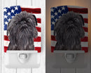 Brussels Griffon with American Flag Ceramic Night Light Compact, UL-Certified, Ideal for Bedroom, Bathroom, Nursery, Hallway, Kitchen, 6x4x3, Multicolor