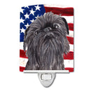 Brussels Griffon with American Flag Ceramic Night Light Compact, UL-Certified, Ideal for Bedroom, Bathroom, Nursery, Hallway, Kitchen, 6x4x3, Multicolor
