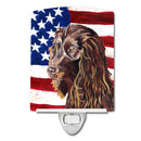 Boykin Spaniel with American Flag Ceramic Night Light Compact, UL-Certified, Ideal for Bedroom, Bathroom, Nursery, Hallway, Kitchen, 6x4x3, Multicolor
