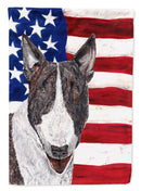 Bull Terrier with American Flag House Flag 28x40 Porch Sleeve Pole Decorative Outside Yard Banner Artwork Wall Hanging, Polyester