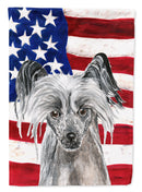 Chinese Crested with American Flag House Flag 28x40 Porch Sleeve Pole Decorative Outside Yard Banner Artwork Wall Hanging, Polyester