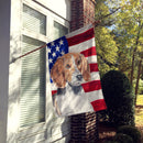 English Foxhound with American Flag House Flag 28x40 Porch Sleeve Pole Decorative Outside Yard Banner Artwork Wall Hanging, Polyester