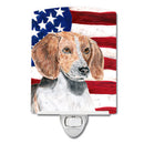English Foxhound with American Flag Ceramic Night Light Compact, UL-Certified, Ideal for Bedroom, Bathroom, Nursery, Hallway, Kitchen, 6x4x3, Multicolor