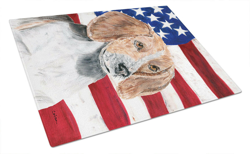 English Foxhound USA American Flag Glass Cutting Board Large