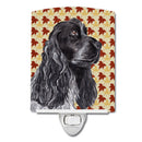 Black Cocker Spaniel Fall Leaves Ceramic Night Light Compact, UL-Certified, Ideal for Bedroom, Bathroom, Nursery, Hallway, Kitchen, 6x4x3, Multicolor