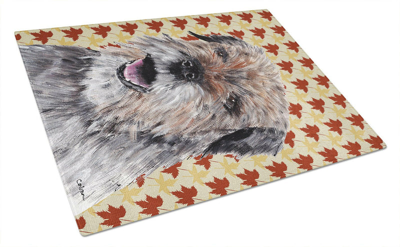 Border Terrier Fall Leaves Glass Cutting Board Large