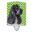 Black Cocker Spaniel Lucky Shamrock St. Patrick's Day Ceramic Night Light Compact, UL-Certified, Ideal for Bedroom, Bathroom, Nursery, Hallway, Kitchen, 6x4x3, Multicolor