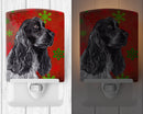 Black Cocker Spaniel Red Snowflakes Holiday Ceramic Night Light Compact, UL-Certified, Ideal for Bedroom, Bathroom, Nursery, Hallway, Kitchen, 6x4x3, Multicolor
