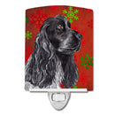 Black Cocker Spaniel Red Snowflakes Holiday Ceramic Night Light Compact, UL-Certified, Ideal for Bedroom, Bathroom, Nursery, Hallway, Kitchen, 6x4x3, Multicolor