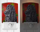 Black Cocker Spaniel Red Snowflakes Holiday Ceramic Night Light Compact, UL-Certified, Ideal for Bedroom, Bathroom, Nursery, Hallway, Kitchen, 6x4x3, Multicolor