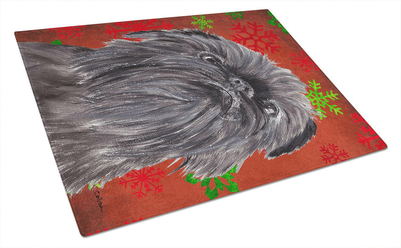 Brussels Griffon Red Snowflake Christmas Glass Cutting Board Large