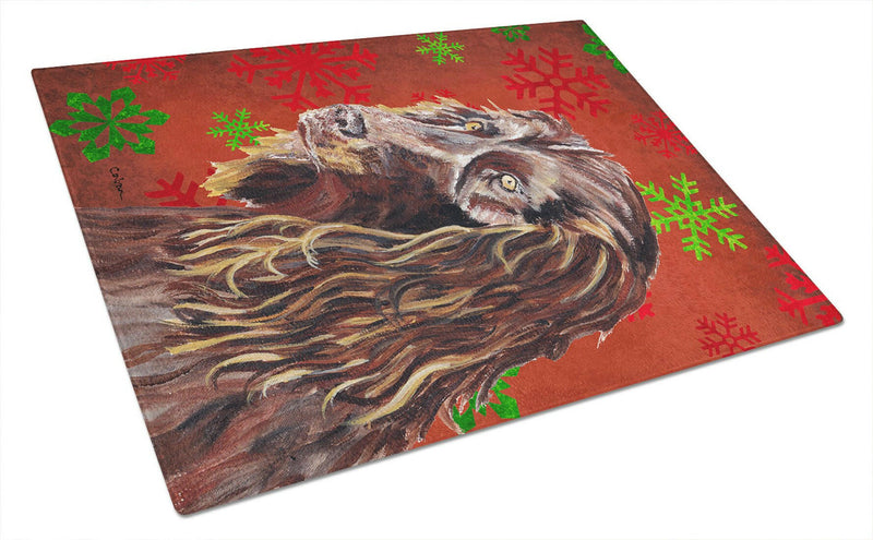 Boykin Spaniel Red Snowflake Christmas Glass Cutting Board Large