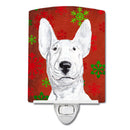 Bull Terrier Red Snowflakes Holiday Ceramic Night Light Compact, UL-Certified, Ideal for Bedroom, Bathroom, Nursery, Hallway, Kitchen, 6x4x3, Multicolor