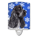 Black Cocker Spaniel Winter Snowflakes Ceramic Night Light Compact, UL-Certified, Ideal for Bedroom, Bathroom, Nursery, Hallway, Kitchen, 6x4x3, Multicolor