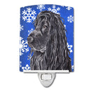 Black Cocker Spaniel Winter Snowflakes Ceramic Night Light Compact, UL-Certified, Ideal for Bedroom, Bathroom, Nursery, Hallway, Kitchen, 6x4x3, Multicolor