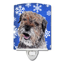 Border Terrier Winter Snowflakes Ceramic Night Light Compact, UL-Certified, Ideal for Bedroom, Bathroom, Nursery, Hallway, Kitchen, 6x4x3, Multicolor