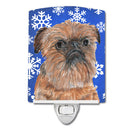 Brussels Griffon Winter Snowflakes Ceramic Night Light Compact, UL-Certified, Ideal for Bedroom, Bathroom, Nursery, Hallway, Kitchen, 6x4x3, Multicolor