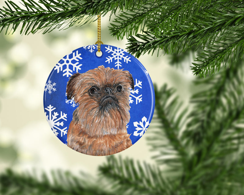 Brussels Griffon Winter Snowflakes Ornament - Round Ceramic Ornament – Artist-Designed Keepsake Decoration SC9600CO1