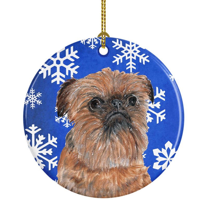 Brussels Griffon Winter Snowflakes Ornament - Round Ceramic Ornament – Artist-Designed Keepsake Decoration SC9600CO1
